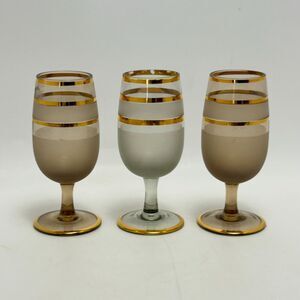 Vintage Bohemia Czech Frosted Gold Band Cordial Liqueur Glasses 3Pcs